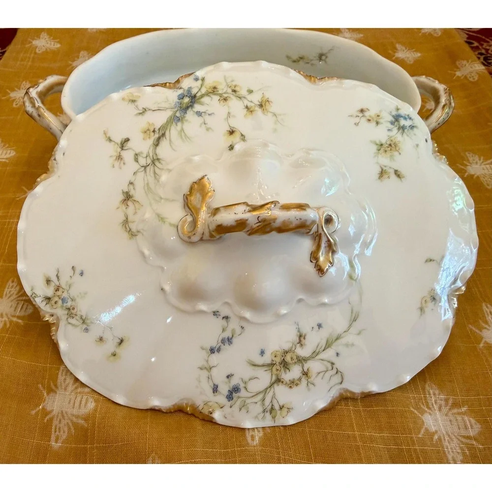 Antique Haviland Limoges Tureen Yellow Buttercups Blue Forget-Me-Nots